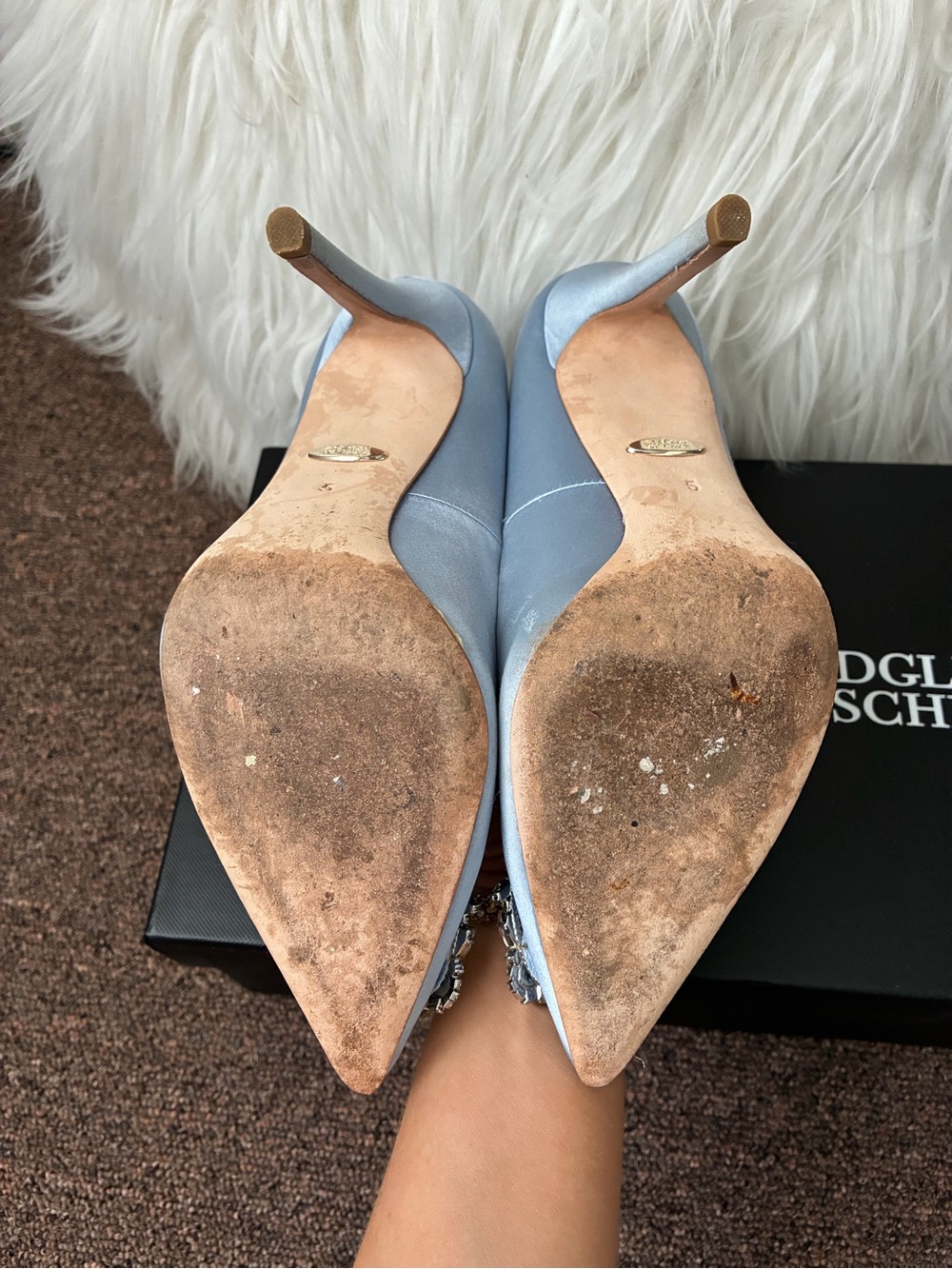 Badgley Mischka Cher Crystal Buckle Pumps Azure Blue Satin - Picture 3 of 4